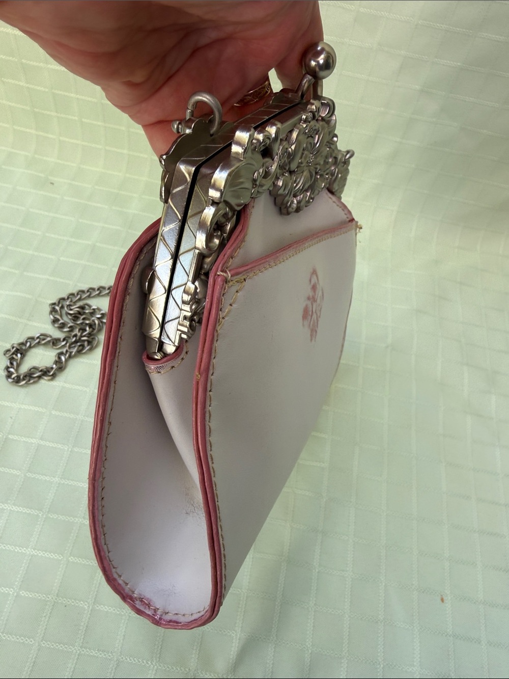 New Patricia Nash Super Light Pink with Metallic-Trim Leather Crossbody Clutch - Picture 9 of 11